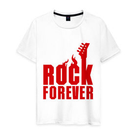 Мужская футболка хлопок с принтом Rock Forever (Рок Навсегда) в Кировске, 100% хлопок | прямой крой, круглый вырез горловины, длина до линии бедер, слегка спущенное плечо. | Тематика изображения на принте: гитара