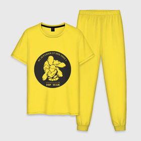 Мужская пижама хлопок с принтом Грэпплинг в Кировске, 100% хлопок | брюки и футболка прямого кроя, без карманов, на брюках мягкая резинка на поясе и по низу штанин
 | club | fight | team | top | грэпплинг | федерация
