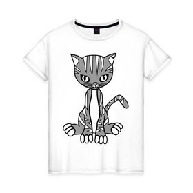 Женская футболка хлопок с принтом Серая кошка в Кировске, 100% хлопок | прямой крой, круглый вырез горловины, длина до линии бедер, слегка спущенное плечо | кот | котенок | кошка | милый | серый