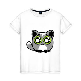 Женская футболка хлопок с принтом Милый котенок в Кировске, 100% хлопок | прямой крой, круглый вырез горловины, длина до линии бедер, слегка спущенное плечо | 