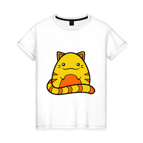 Женская футболка хлопок с принтом Довольный котик в Кировске, 100% хлопок | прямой крой, круглый вырез горловины, длина до линии бедер, слегка спущенное плечо | довольный | кот | котенок | кошка | круглый | милый | яйцо