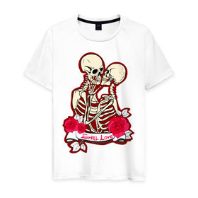 Мужская футболка хлопок с принтом Вечная любовь в Кировске, 100% хлопок | прямой крой, круглый вырез горловины, длина до линии бедер, слегка спущенное плечо. | скелет