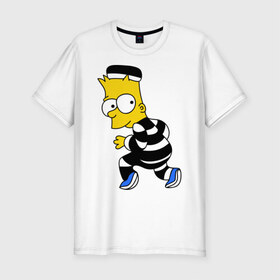 Мужская футболка премиум с принтом Барт Симпсон в Кировске, 92% хлопок, 8% лайкра | приталенный силуэт, круглый вырез ворота, длина до линии бедра, короткий рукав | барт | заключенный | симпсон