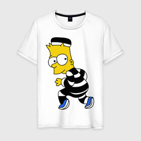 Мужская футболка хлопок с принтом Барт Симпсон в Кировске, 100% хлопок | прямой крой, круглый вырез горловины, длина до линии бедер, слегка спущенное плечо. | барт | заключенный | симпсон