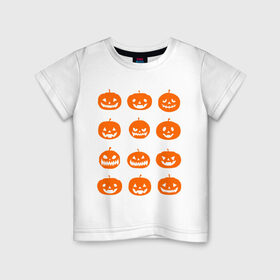 Детская футболка хлопок с принтом Тыквы в Кировске, 100% хлопок | круглый вырез горловины, полуприлегающий силуэт, длина до линии бедер | halloween | helloween | день всех святых | праздники | темные | тыквы | хэллоуин