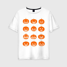 Женская футболка хлопок Oversize с принтом Тыквы в Кировске, 100% хлопок | свободный крой, круглый ворот, спущенный рукав, длина до линии бедер
 | halloween | helloween | день всех святых | праздники | темные | тыквы | хэллоуин