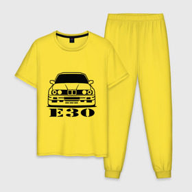 Мужская пижама хлопок с принтом e30 в Кировске, 100% хлопок | брюки и футболка прямого кроя, без карманов, на брюках мягкая резинка на поясе и по низу штанин
 | Тематика изображения на принте: bmw | e30 | автомобиль | бмв | е30 | машина