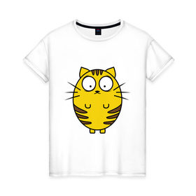 Женская футболка хлопок с принтом Пузатый котенок в Кировске, 100% хлопок | прямой крой, круглый вырез горловины, длина до линии бедер, слегка спущенное плечо | кот | круглый | милый | овальный | пузатый | толстый