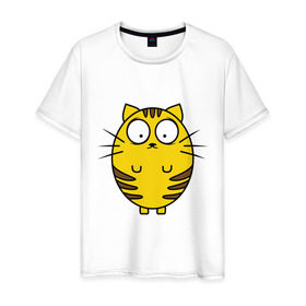 Мужская футболка хлопок с принтом Пузатый котенок в Кировске, 100% хлопок | прямой крой, круглый вырез горловины, длина до линии бедер, слегка спущенное плечо. | кот | круглый | милый | овальный | пузатый | толстый