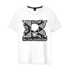 Мужская футболка хлопок с принтом Череп и штанги в Кировске, 100% хлопок | прямой крой, круглый вырез горловины, длина до линии бедер, слегка спущенное плечо. | скелет