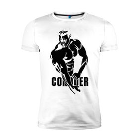 Мужская футболка премиум с принтом Conquer в Кировске, 92% хлопок, 8% лайкра | приталенный силуэт, круглый вырез ворота, длина до линии бедра, короткий рукав | Тематика изображения на принте: 