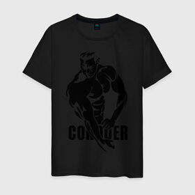 Мужская футболка хлопок с принтом Conquer в Кировске, 100% хлопок | прямой крой, круглый вырез горловины, длина до линии бедер, слегка спущенное плечо. | Тематика изображения на принте: 
