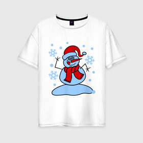 Женская футболка хлопок Oversize с принтом Забавный снеговик в Кировске, 100% хлопок | свободный крой, круглый ворот, спущенный рукав, длина до линии бедер
 | забавный | милый | новый год | снег | снеговик | шапка