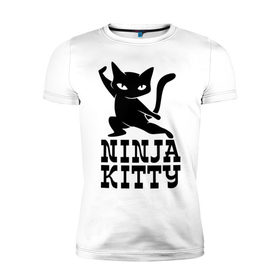 Мужская футболка премиум с принтом Ninja kitty в Кировске, 92% хлопок, 8% лайкра | приталенный силуэт, круглый вырез ворота, длина до линии бедра, короткий рукав | cat | kitty | ninja | киса | кот | котенок | кошка | ниндзя | нинзя