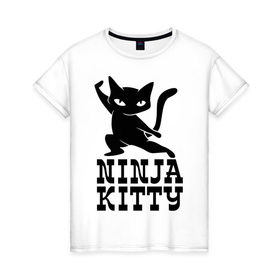 Женская футболка хлопок с принтом Ninja kitty в Кировске, 100% хлопок | прямой крой, круглый вырез горловины, длина до линии бедер, слегка спущенное плечо | cat | kitty | ninja | киса | кот | котенок | кошка | ниндзя | нинзя