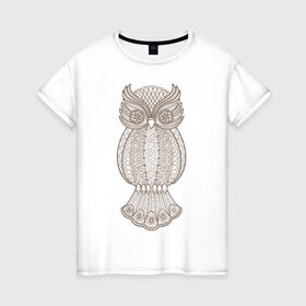 Женская футболка хлопок с принтом Декоративная сова в Кировске, 100% хлопок | прямой крой, круглый вырез горловины, длина до линии бедер, слегка спущенное плечо | 