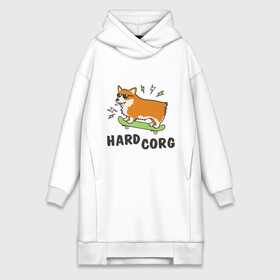 Платье-худи хлопок с принтом Hardcorg в Кировске,  |  | hardcorg | корги | очки | пес | скейт | собаки