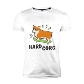 Мужская футболка премиум с принтом Hardcorg в Кировске, 92% хлопок, 8% лайкра | приталенный силуэт, круглый вырез ворота, длина до линии бедра, короткий рукав | hardcorg | корги | очки | пес | скейт | собаки