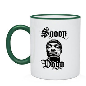 Кружка двухцветная с принтом Snoop Dogg в Кировске, керамика | объем — 330 мл, диаметр — 80 мм. Цветная ручка и кайма сверху, в некоторых цветах — вся внутренняя часть | rap | snoop dogg | музыка | рэп | снуп дог