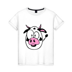Женская футболка хлопок с принтом Буренок в Кировске, 100% хлопок | прямой крой, круглый вырез горловины, длина до линии бедер, слегка спущенное плечо | бук | буренка | корова | круглый | теленок