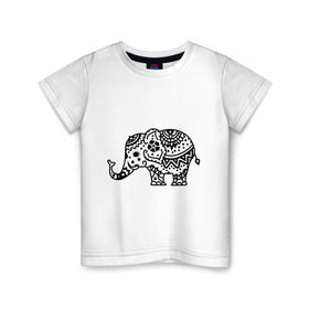 Детская футболка хлопок с принтом Слоник узор в Кировске, 100% хлопок | круглый вырез горловины, полуприлегающий силуэт, длина до линии бедер | слон
