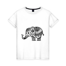 Женская футболка хлопок с принтом Слоник узор в Кировске, 100% хлопок | прямой крой, круглый вырез горловины, длина до линии бедер, слегка спущенное плечо | слон