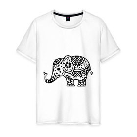 Мужская футболка хлопок с принтом Слоник узор в Кировске, 100% хлопок | прямой крой, круглый вырез горловины, длина до линии бедер, слегка спущенное плечо. | слон
