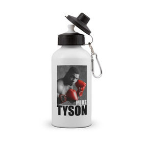 Бутылка спортивная с принтом Mike Tyson в Кировске, металл | емкость — 500 мл, в комплекте две пластиковые крышки и карабин для крепления | майк тайсон