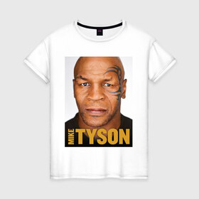 Женская футболка хлопок с принтом Mike Tyson в Кировске, 100% хлопок | прямой крой, круглый вырез горловины, длина до линии бедер, слегка спущенное плечо | 