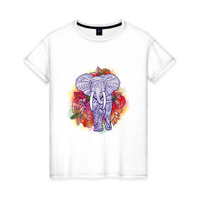 Женская футболка хлопок с принтом Слон в Кировске, 100% хлопок | прямой крой, круглый вырез горловины, длина до линии бедер, слегка спущенное плечо | 