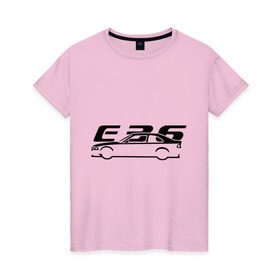 Женская футболка хлопок с принтом E36 в Кировске, 100% хлопок | прямой крой, круглый вырез горловины, длина до линии бедер, слегка спущенное плечо | bmw | e36 | автомобиль | бмв | е36