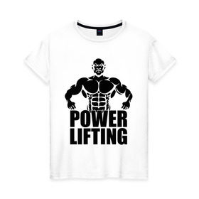 Женская футболка хлопок с принтом Powerlifting (Пауэрлифтинг) в Кировске, 100% хлопок | прямой крой, круглый вырез горловины, длина до линии бедер, слегка спущенное плечо | powerlifting