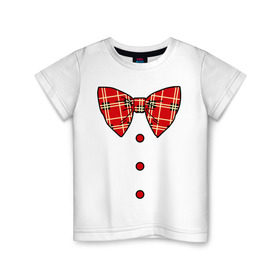 Детская футболка хлопок с принтом Галстук бабочка в клетку (красный) в Кировске, 100% хлопок | круглый вырез горловины, полуприлегающий силуэт, длина до линии бедер | бабочка