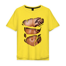 Мужская футболка хлопок Oversize с принтом Торс с тату в Кировске, 100% хлопок | свободный крой, круглый ворот, “спинка” длиннее передней части | грудь | парень | порванная | тату | тело | торс | узор