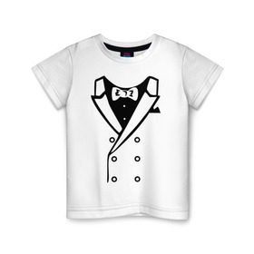 Детская футболка хлопок с принтом Двубортный пиджак в Кировске, 100% хлопок | круглый вырез горловины, полуприлегающий силуэт, длина до линии бедер | Тематика изображения на принте: смокинг