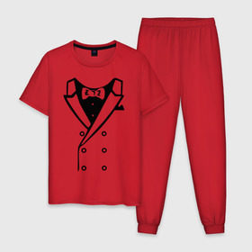 Мужская пижама хлопок с принтом Двубортный пиджак в Кировске, 100% хлопок | брюки и футболка прямого кроя, без карманов, на брюках мягкая резинка на поясе и по низу штанин
 | Тематика изображения на принте: смокинг