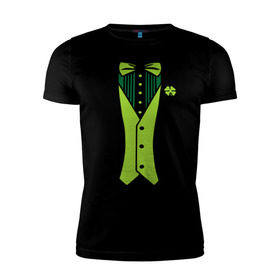 Мужская футболка премиум с принтом Ирландский костюм в Кировске, 92% хлопок, 8% лайкра | приталенный силуэт, круглый вырез ворота, длина до линии бедра, короткий рукав | смокинг