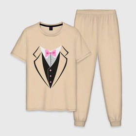 Мужская пижама хлопок с принтом Смокинг в Кировске, 100% хлопок | брюки и футболка прямого кроя, без карманов, на брюках мягкая резинка на поясе и по низу штанин
 | Тематика изображения на принте: смокинг