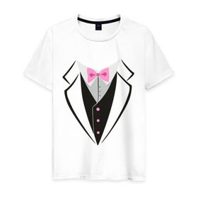 Мужская футболка хлопок с принтом Смокинг в Кировске, 100% хлопок | прямой крой, круглый вырез горловины, длина до линии бедер, слегка спущенное плечо. | смокинг