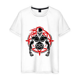 Мужская футболка хлопок с принтом Демон силы в Кировске, 100% хлопок | прямой крой, круглый вырез горловины, длина до линии бедер, слегка спущенное плечо. | демон | мощь | сила | череп