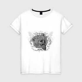 Женская футболка хлопок с принтом Патриот Медведь - символ России в Кировске, 100% хлопок | прямой крой, круглый вырез горловины, длина до линии бедер, слегка спущенное плечо | медведь | патриот | россия | символ