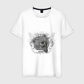 Мужская футболка хлопок с принтом Патриот Медведь - символ России в Кировске, 100% хлопок | прямой крой, круглый вырез горловины, длина до линии бедер, слегка спущенное плечо. | медведь | патриот | россия | символ