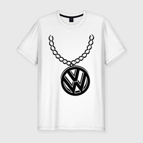 Мужская футболка премиум с принтом VW медальон в Кировске, 92% хлопок, 8% лайкра | приталенный силуэт, круглый вырез ворота, длина до линии бедра, короткий рукав | Тематика изображения на принте: volkswagen | вольксваген | логотип | медальон | фольксваген | цепь