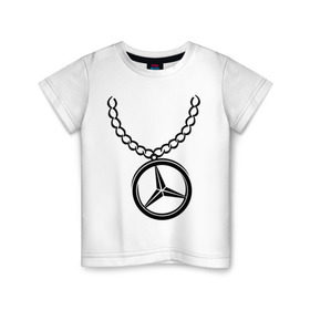 Детская футболка хлопок с принтом Мерседес медальон в Кировске, 100% хлопок | круглый вырез горловины, полуприлегающий силуэт, длина до линии бедер | mercedes | логотип | медальон | мерседес | цепь