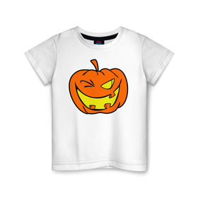 Детская футболка хлопок с принтом Подмигивающая тыква в Кировске, 100% хлопок | круглый вырез горловины, полуприлегающий силуэт, длина до линии бедер | halloween | тыква | хэллоуин