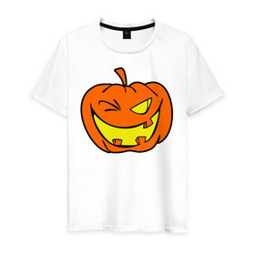 Мужская футболка хлопок с принтом Подмигивающая тыква в Кировске, 100% хлопок | прямой крой, круглый вырез горловины, длина до линии бедер, слегка спущенное плечо. | halloween | тыква | хэллоуин