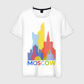Мужская футболка хлопок с принтом Moscow (Москва) в Кировске, 100% хлопок | прямой крой, круглый вырез горловины, длина до линии бедер, слегка спущенное плечо. | город | москва | россия | столица