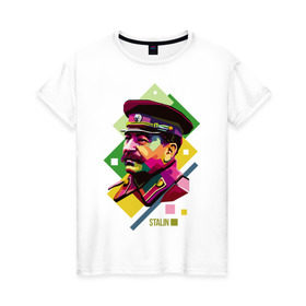 Женская футболка хлопок с принтом Сталин в Кировске, 100% хлопок | прямой крой, круглый вырез горловины, длина до линии бедер, слегка спущенное плечо | wpap | знаменитости | революционер | русский | сталин