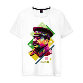 Мужская футболка хлопок с принтом Сталин в Кировске, 100% хлопок | прямой крой, круглый вырез горловины, длина до линии бедер, слегка спущенное плечо. | wpap | знаменитости | революционер | русский | сталин