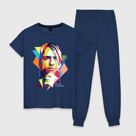 Женская пижама хлопок с принтом Kurt Cobain в Кировске, 100% хлопок | брюки и футболка прямого кроя, без карманов, на брюках мягкая резинка на поясе и по низу штанин | kurt cobain | nirvana | pock | wpap | знаменитости | курт кобейн | нирвана | рок